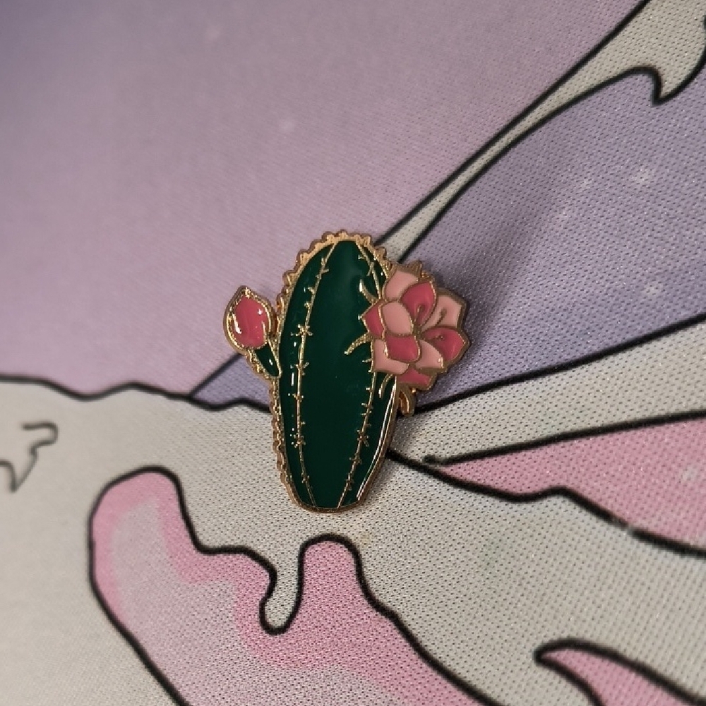 Gold and Green Cactus Enamel Pin